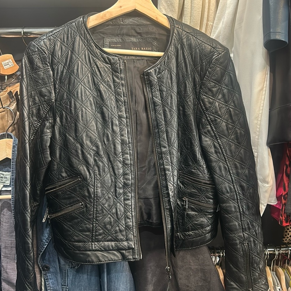 Zara cropped faux leather jacket.